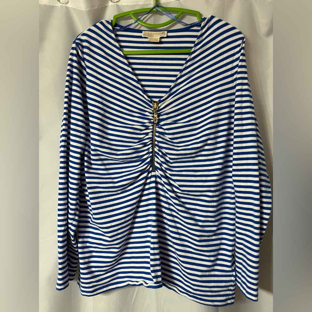 Michael Kors Blue and White Striped Women's Top size 1X. EUC